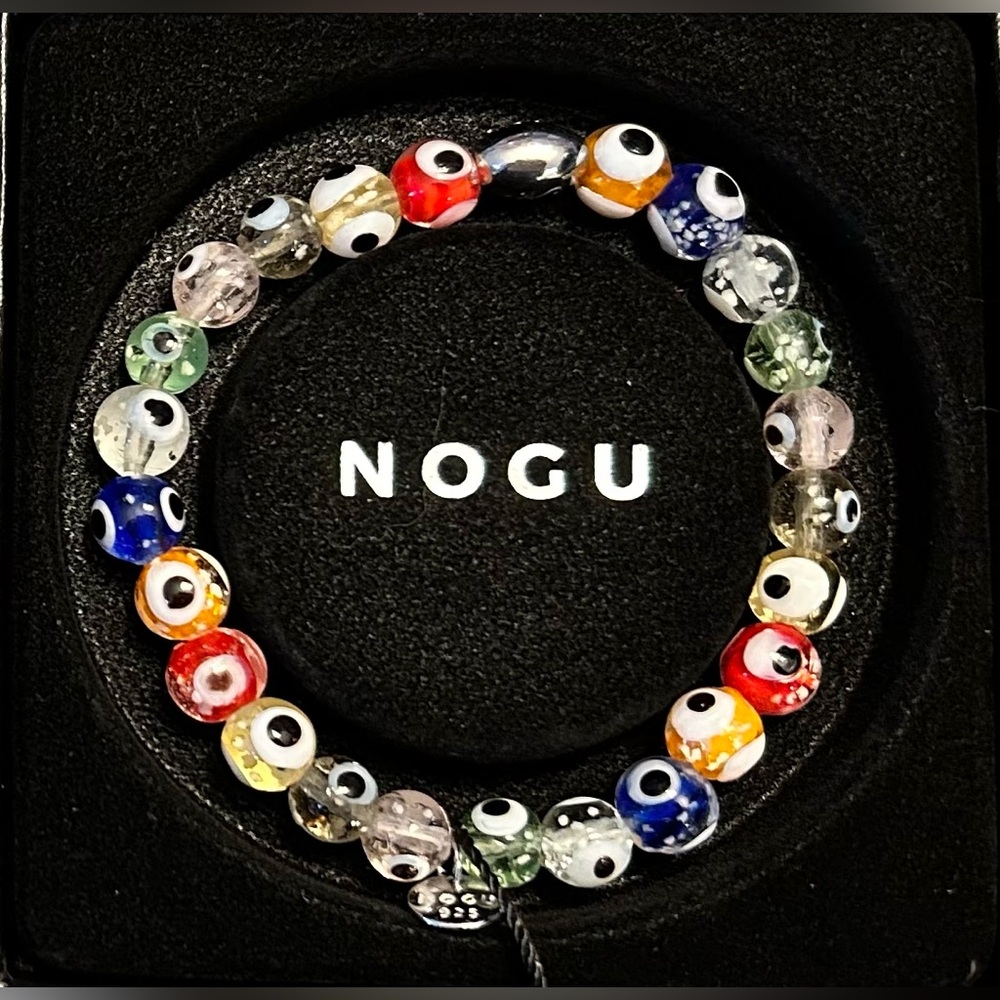 🌈🌈 NOGU Rainbow .925 Sterling Silver Firefly Glass Evil Eye Bracelet 🌈🌈